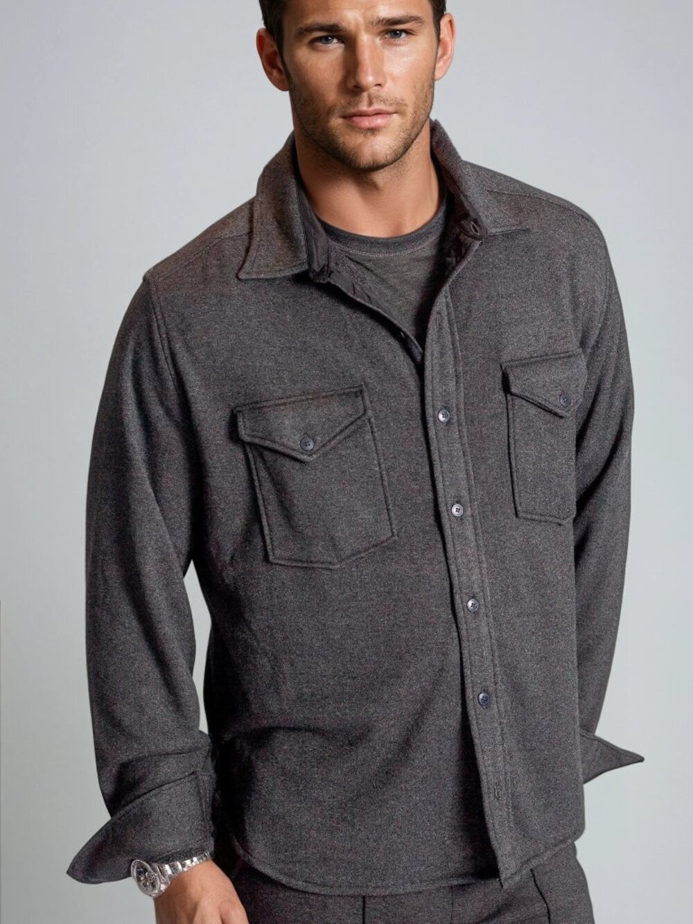 Buki Soft Knit CPO Overshirt - Charcoal Grey